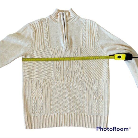 Vintage Karen Scott Sweater Ivory Cotton Cable Knit 3/4 Zip Mock Neck Pullover 6 - Picture 6 of 8